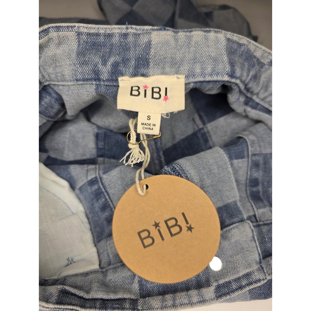 BiBi Wide Leg Jeans Womens Small Blue Light Wash High Rise Checkered Cargo Crop - Picture 10 of 13